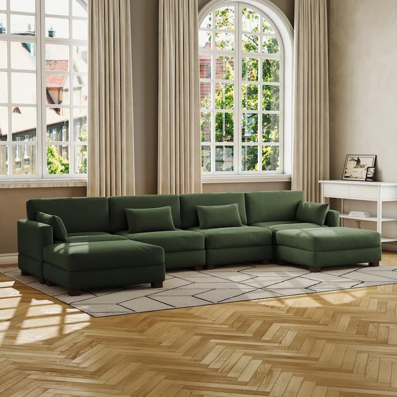 Corduroy Upholstered Modular Sectional Sofa for Living Room - Green 6-PIECE
