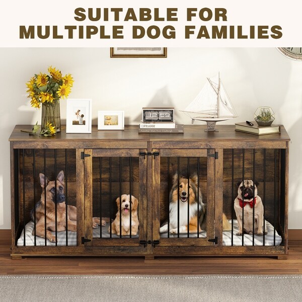 70'' W Dog Crate Furniture, Dog Kennel Furniture with Divider