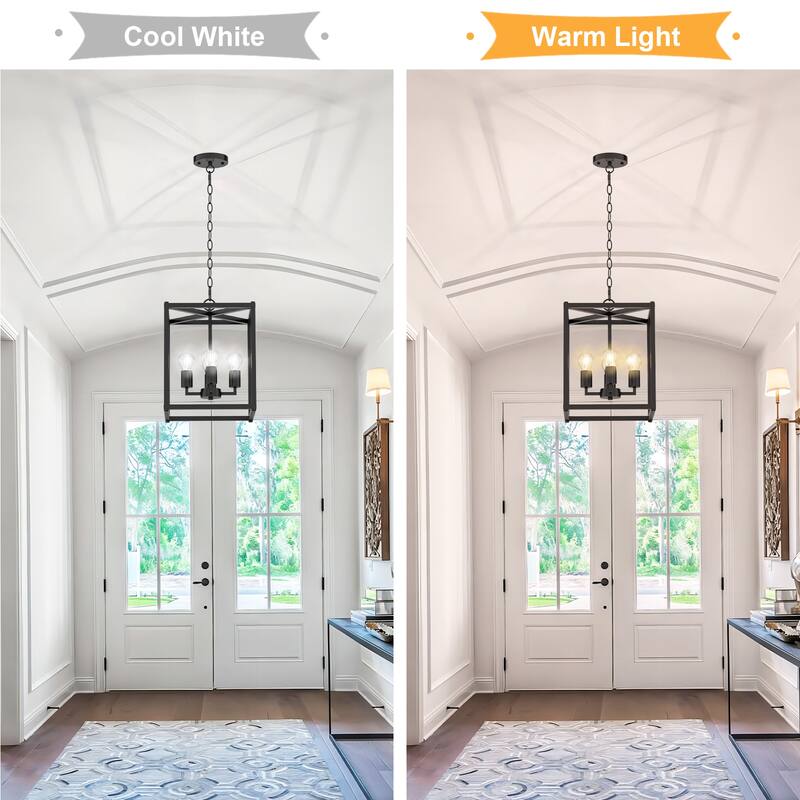 4 Light Square Pendant Light Lantern Chandelier - Gold