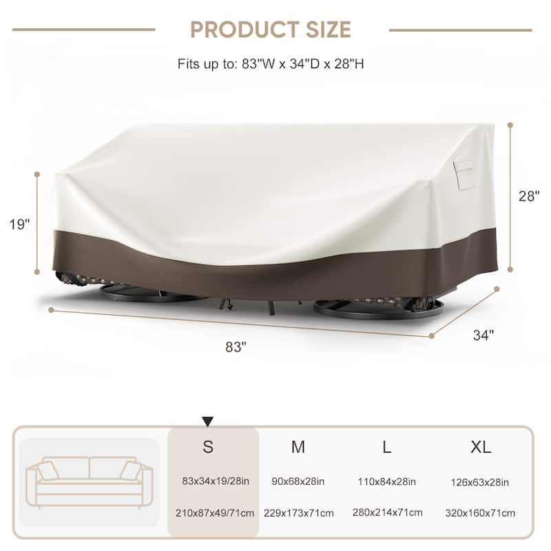 Meyreso 82.7 in. L x 34.3 in. W x 28 in. H (Back)/19.3 in. H (Front) Outdoor Patio Furniture Cover