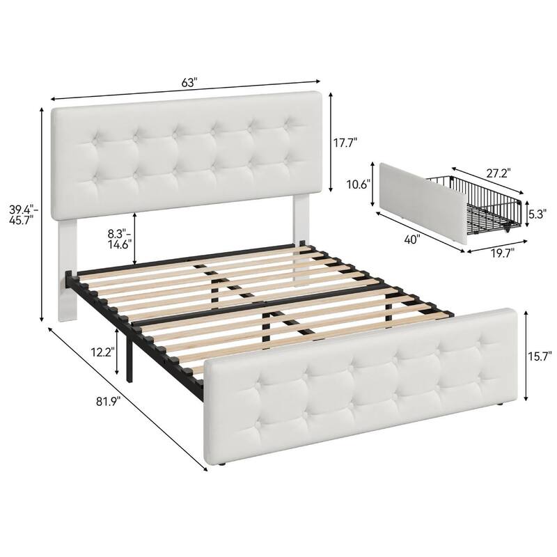 Bed Frame with 4 Storage Drawers and Headboard