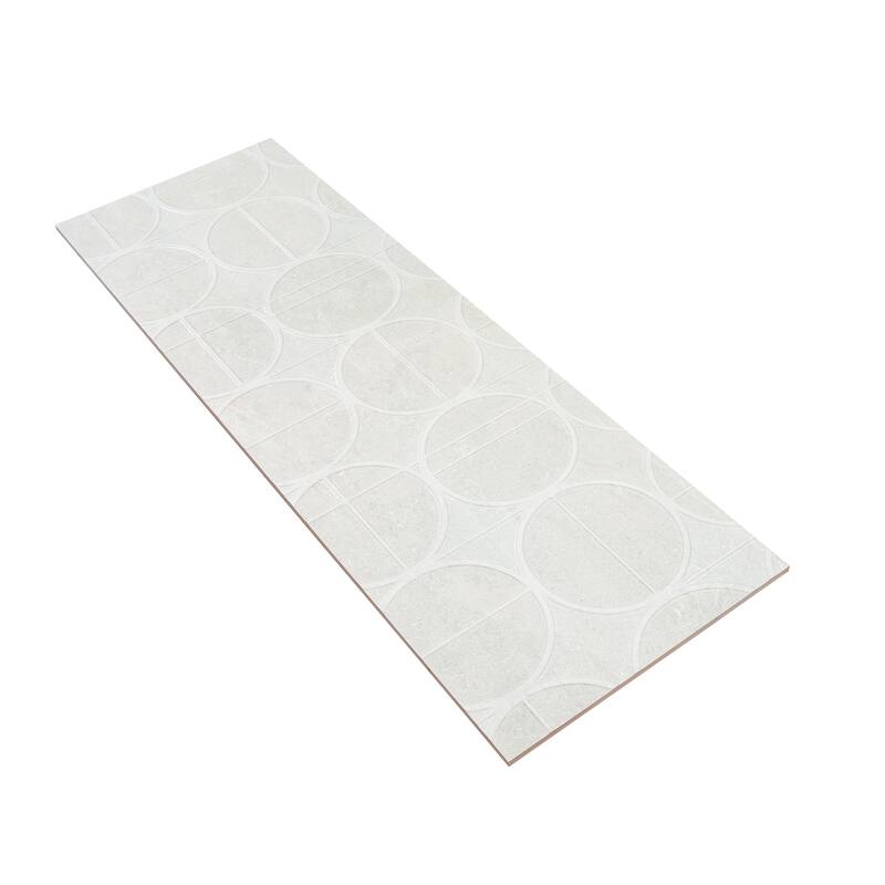 Imprint 16x48 in. Soft Cloud White Matte Ceramic Concentric Circle Large Wall Tile (15.5 sq ft/case, 3-Pack)