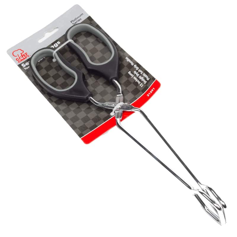 Chef Craft 12" Long Comfort Grip Handles Straight Cooking Tongs