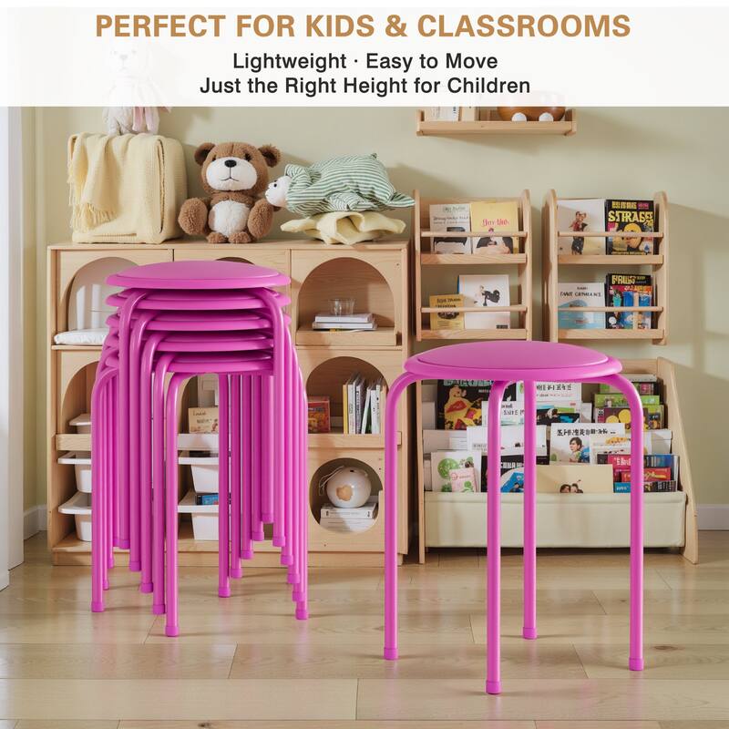 Javlergo Set of 6 Stackable Backless Stools PVC Padded Round Seats with Metal Frame Indoor Outdoor Use for Kitchen Livingroom