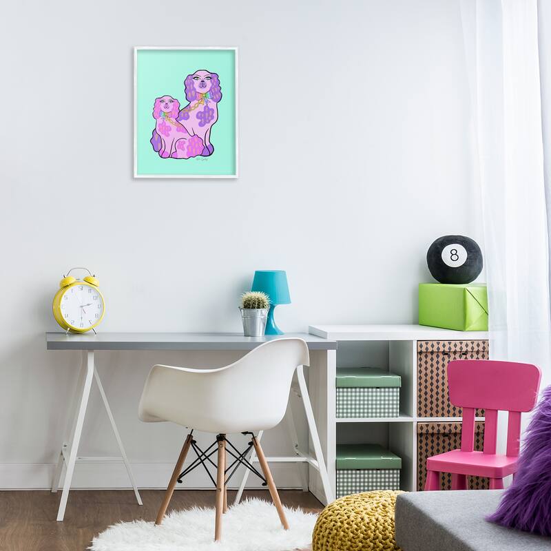 Stupell Funky Glam Dogs on Turquoise Framed Giclee Art Design By Katie Conley