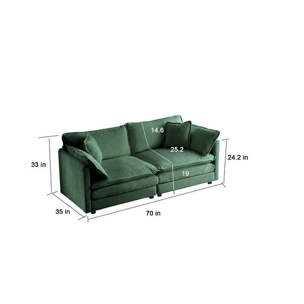 2 Seat Chenille Sofa Set LShape Sectional Sofa with Ottomans, Green