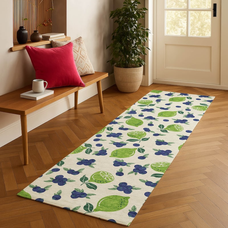 Machine Washable Indoor/ Outdoor Citrus Berry Chantille Rug