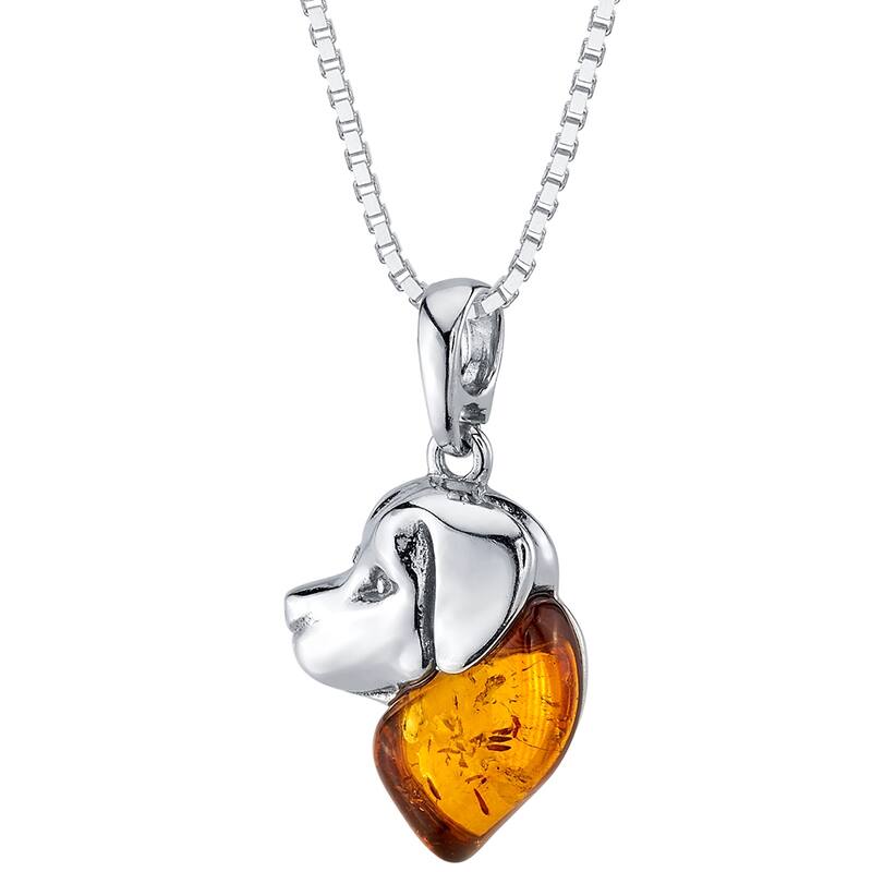 Amber Dog Charm Pendant in Sterling Silver