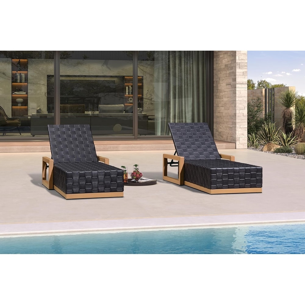 PURPLE LEAF PU Leather Aluminum Patio Chair, 5-Position Adjustable Reclining Pool Lounge Chair for Garden Deck Sunbathing,