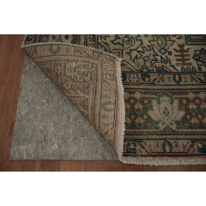 Hand Knotted Oriental 100% Wool Carpet Traditional Medallion Pink Tabriz Area Rug - 9' 8'' X 6' 6''