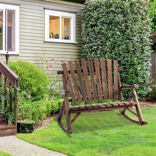 Garden Rocking Chair with Canopy - Wooden Porch Rocker, Rustic ...