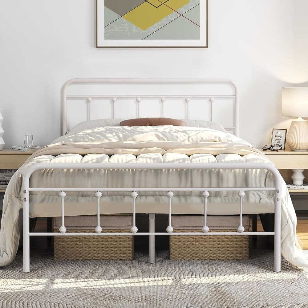 VECELO Metal Bed Frame with Headboard Classic Metal Platform Bed Frame Mattress Foundation with Victorian Style Footboard