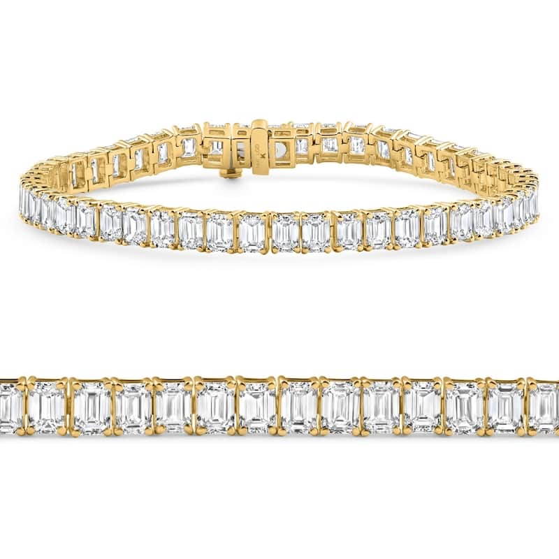 Bliss Diamond 15Ct Emerald Cut Diamond Tennis Bracelet 7" Yellow Gold Lab Grown - Yellow - 7 Inch