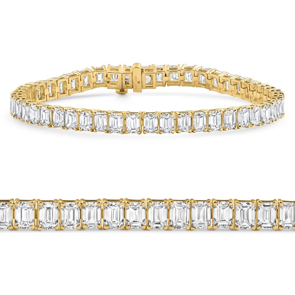 Bliss Diamond 15Ct Emerald Cut Diamond Tennis Bracelet 7" Yellow Gold Lab Grown