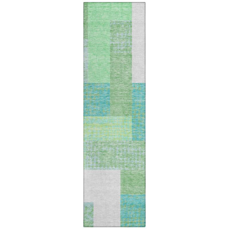 Machine Washable Indoor/ Outdoor Modern Blocks Chantille Rug
