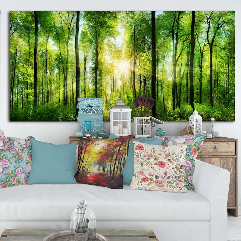 Designart "Forest with Rays of Sun Panorama" Landscape Canvas Print
