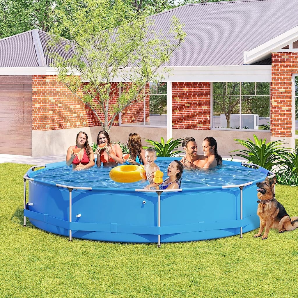 12FT Outdoor Round Swimming Pool, Metal Frame Above Ground Pools
