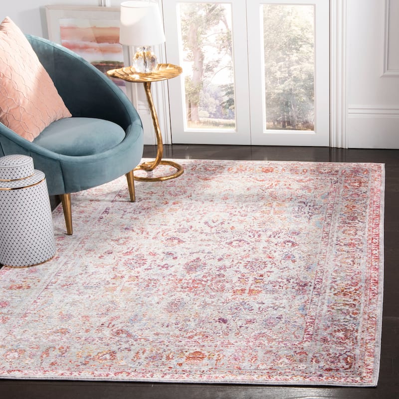 SAFAVIEH Valencia Vintage Milosava Oriental Polyester Rug - 5'1" x 7'6" - Grey/Red