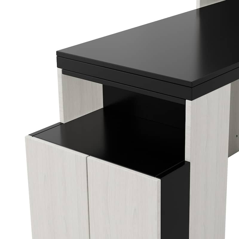 Roomfitters Full Murphy Bed with Desk, Cabinets and Built-in Storage Shelves for Home Office, White+Black