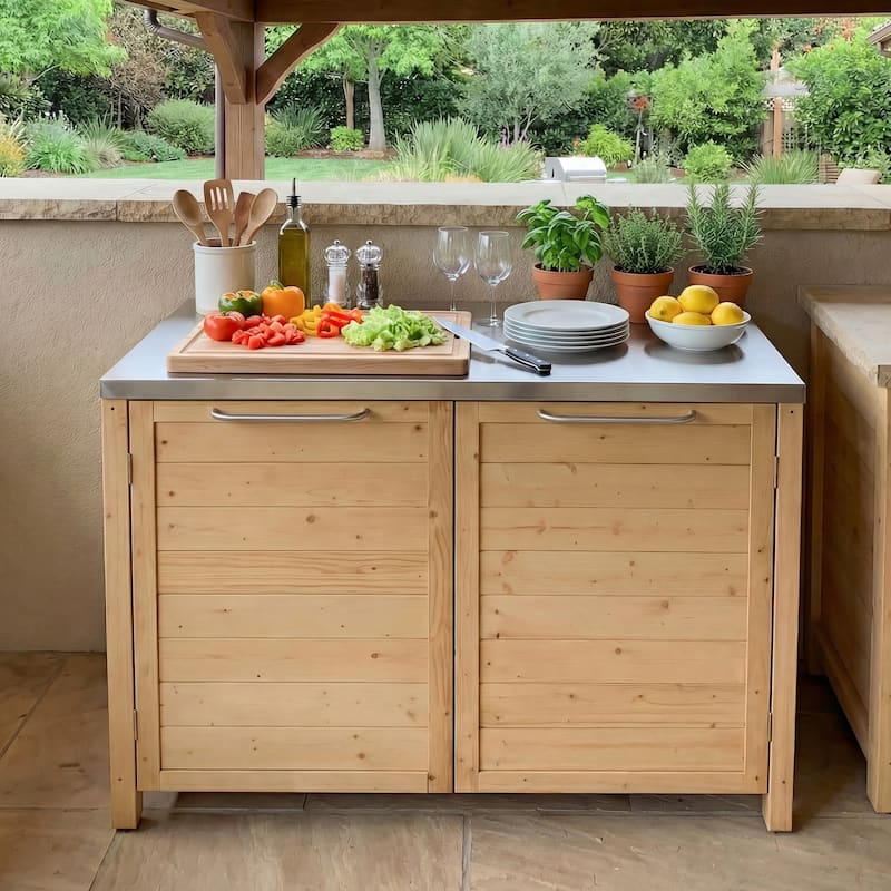 Modular Outdoor Kitchen Island Set, 100% Solid Wood BBQ Cabinet , Patio Kitchen Bar Table