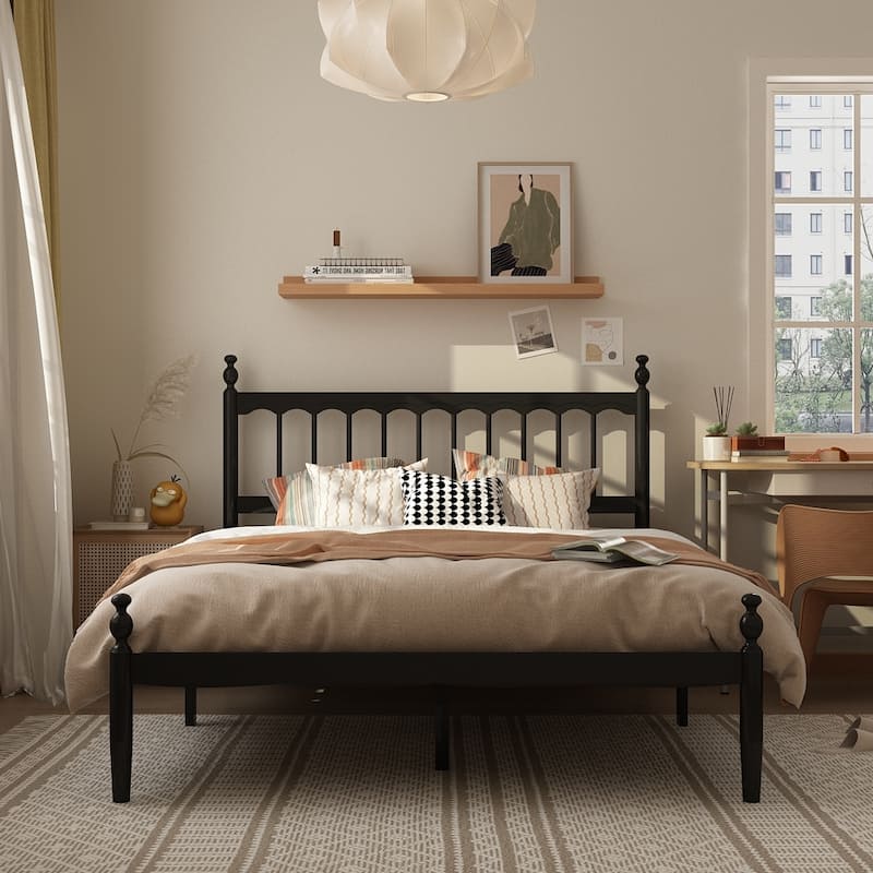 Elegant Vintage Style Sturdy Queen Size Solid Wood Bed Frame