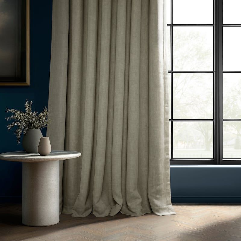 Exclusive Fabrics French Pleated Textured Faux Linen Room Darkening Curtains for Bedroom & Living Room Curtains Single Panel