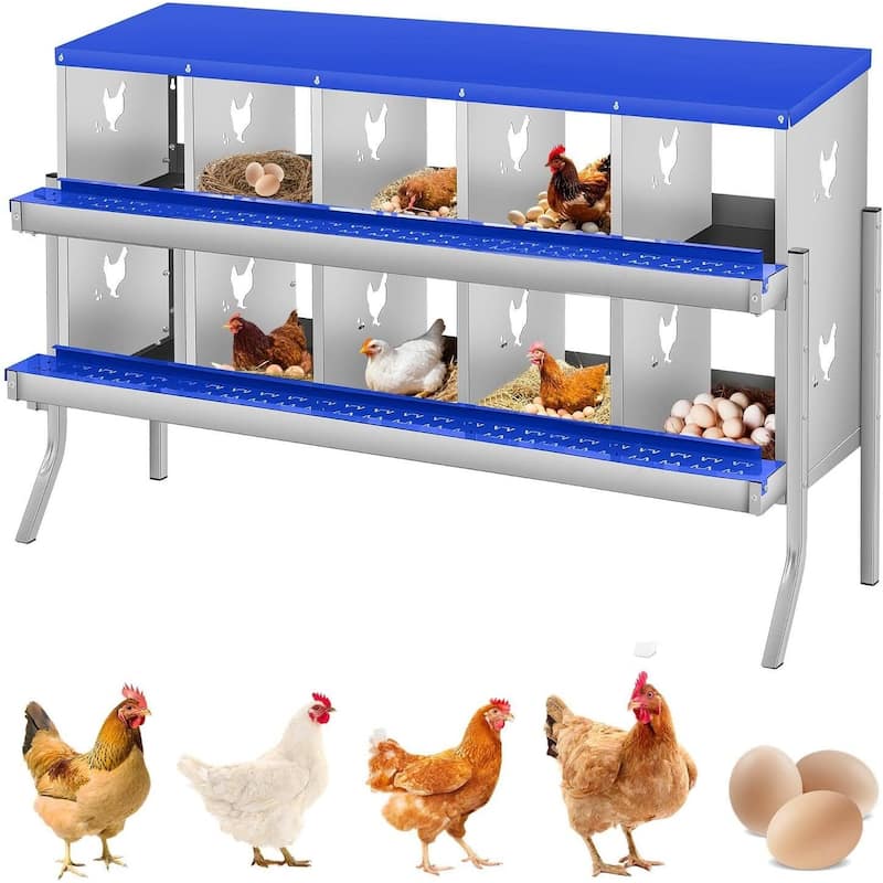 10 Compartment Nesting Box, Chicken Laying Box, with Bracket Legs - Blue