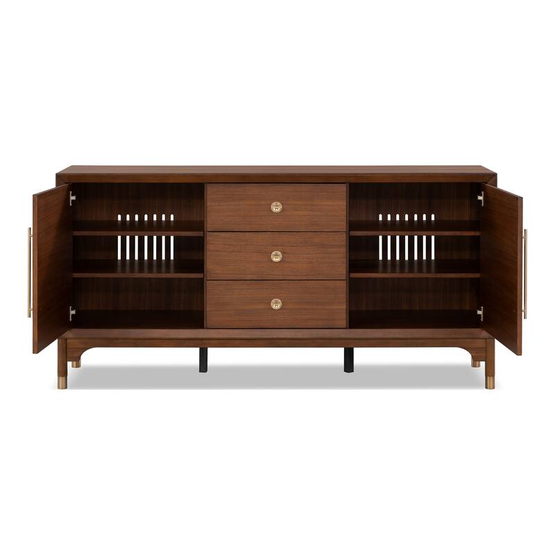 Furniture of America Forma Mid-Century Modern Walnut Solid Wood Dining Server Cabinet