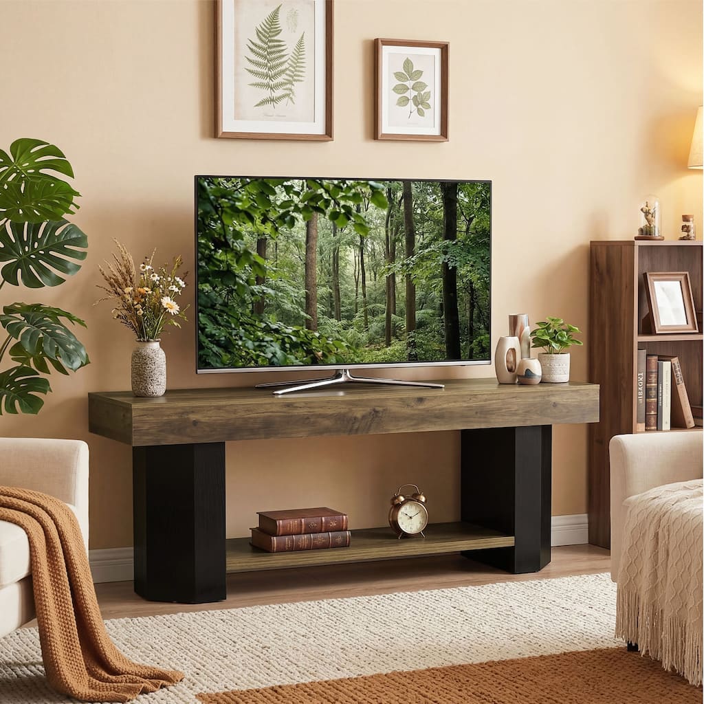 63" TV Stand for 55/60/65/75-Inch TVs, Farmhouse TV Console