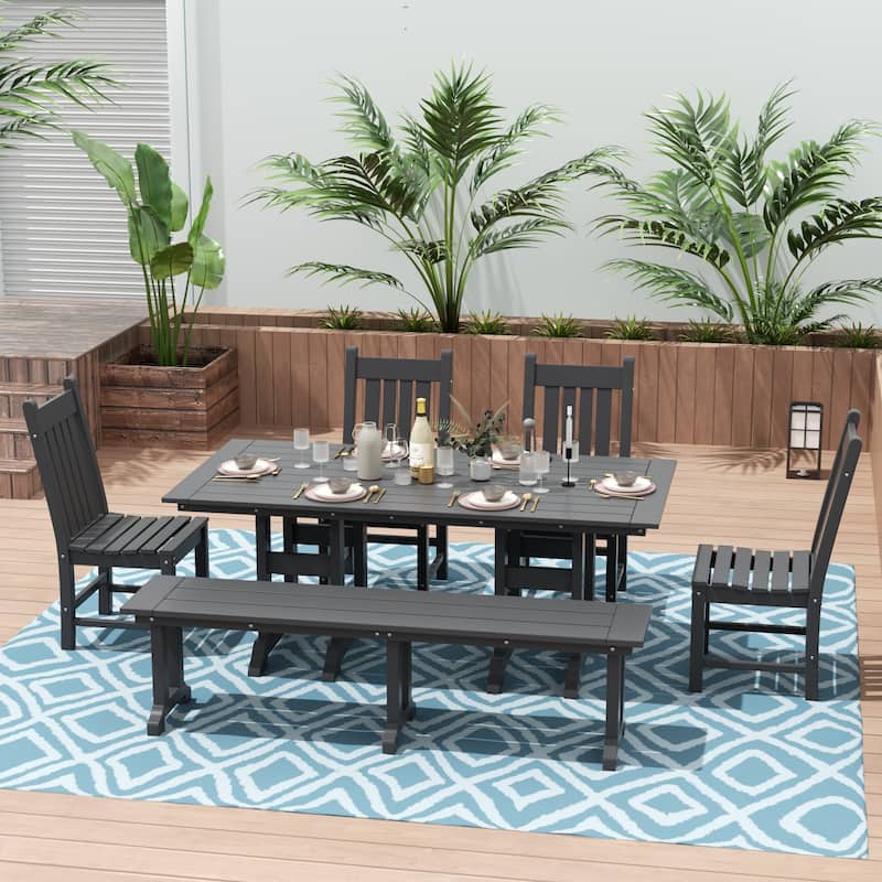 Laguna Hdpe All Weather Outdoor Patio Dining Set with Rectangle Table, Side Chairs, and Bench (6-Piece Set)