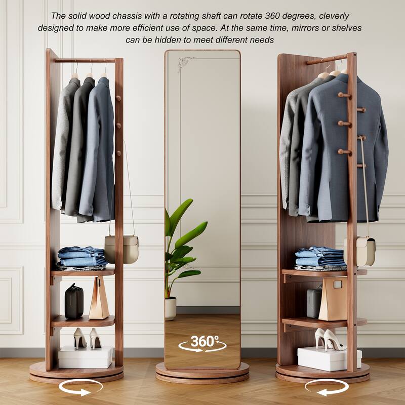 360°Rotating Multifunctional Coat Rack with Full Length Mirror and Hook