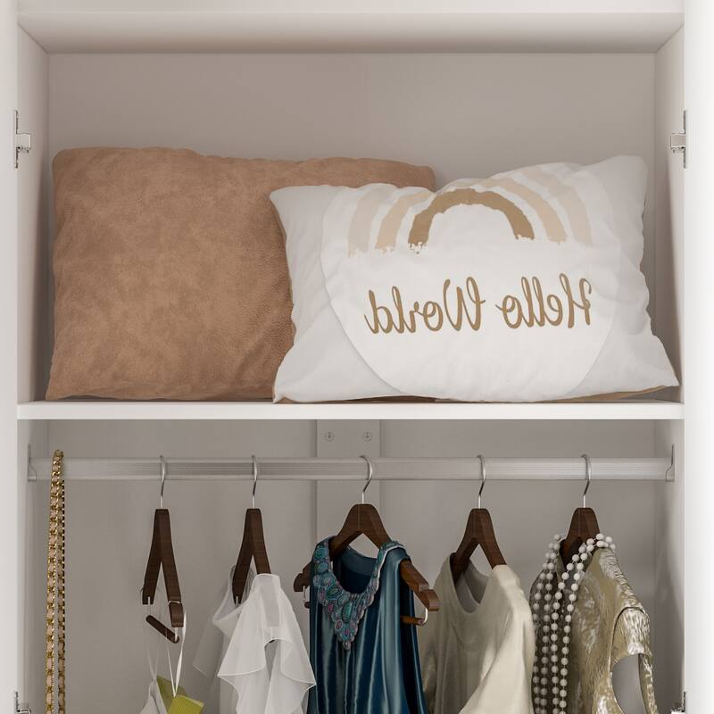 Wardrobe Armoire Wooden Closet Cabinet 6 Storage Cube and Hanging Rod