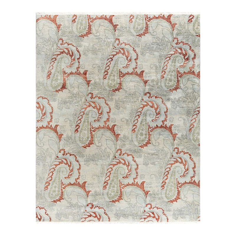 Ikat One-of-a-Kind Hand-Knotted Area Rug - Gray, 8' 1" x 10' 0" - 8' 1" x 10' 0"