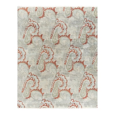 Ikat One-of-a-Kind Hand-Knotted Area Rug - Gray, 8' 1" x 10' 0" - 8' 1" x 10' 0"