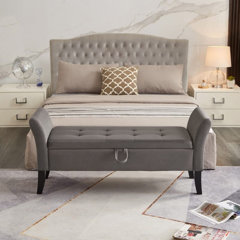 Modern Velvet Storage Accent Bench-51.5" x 18.3" x 22"