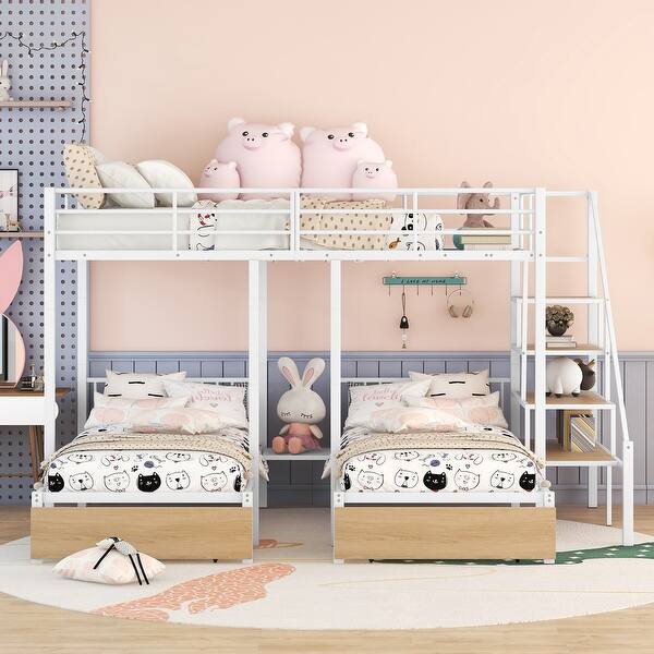 slide 2 of 30, Full over Twin-Twin Triple Bunk Bed, Convertible into 3 Beds White
