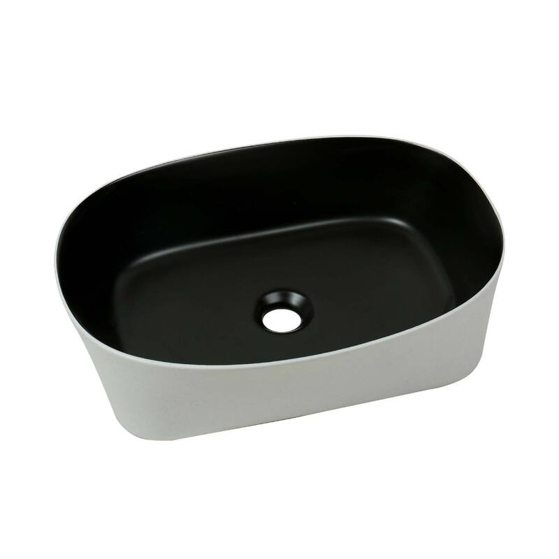 20" x 14" Modern Oval Vessel Sink - Matte White Exterior with Black Interior - 20" x 14"