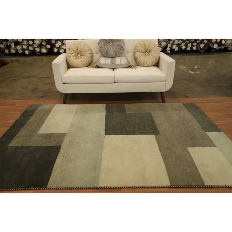 Hand Knotted Oriental 100% Wool Carpet Modern Geometric Multi-Colored Gabbeh Area Rug - 7' 9'' X 5' 7''