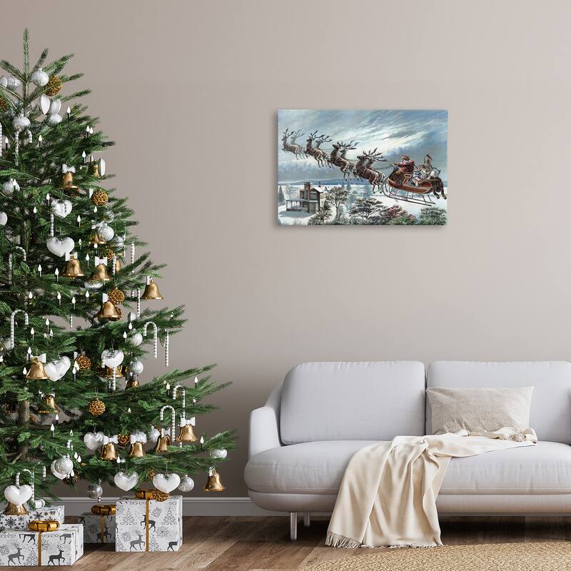 Stupell Santa's Sleigh over Town Canvas Wall Art Design By Arlington Prints