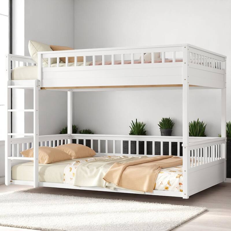 Convertible Twin XL Over Queen Size Bunk Bed with Safety Rails, Ladder and Wood Slats, No Box Spring Needed