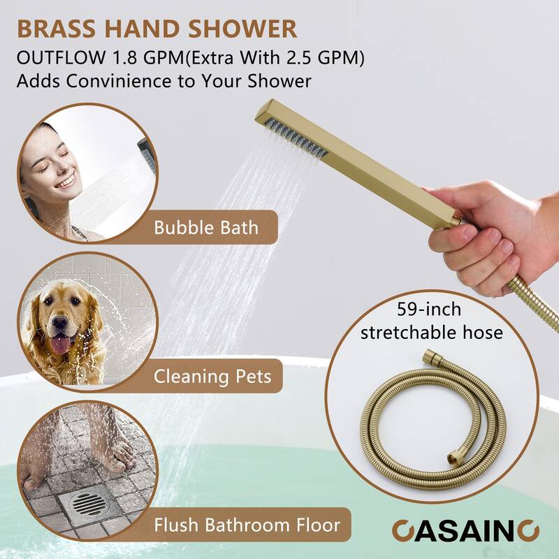 CASAINC Single-Handle Freestanding Floor-Mount Roman Tub Faucet with Hand Shower