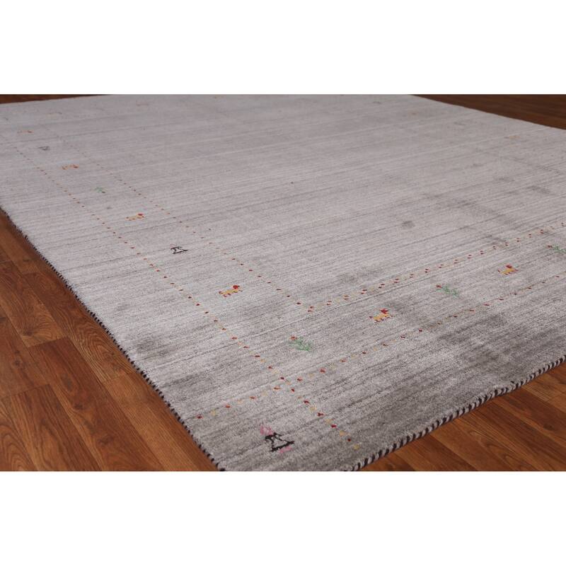 Hand Knotted Oriental 100% Wool Carpet Tribal Animal Pictorial Greys & Charcoal Gabbeh Area Rug - 9' 9'' X 8' 2''