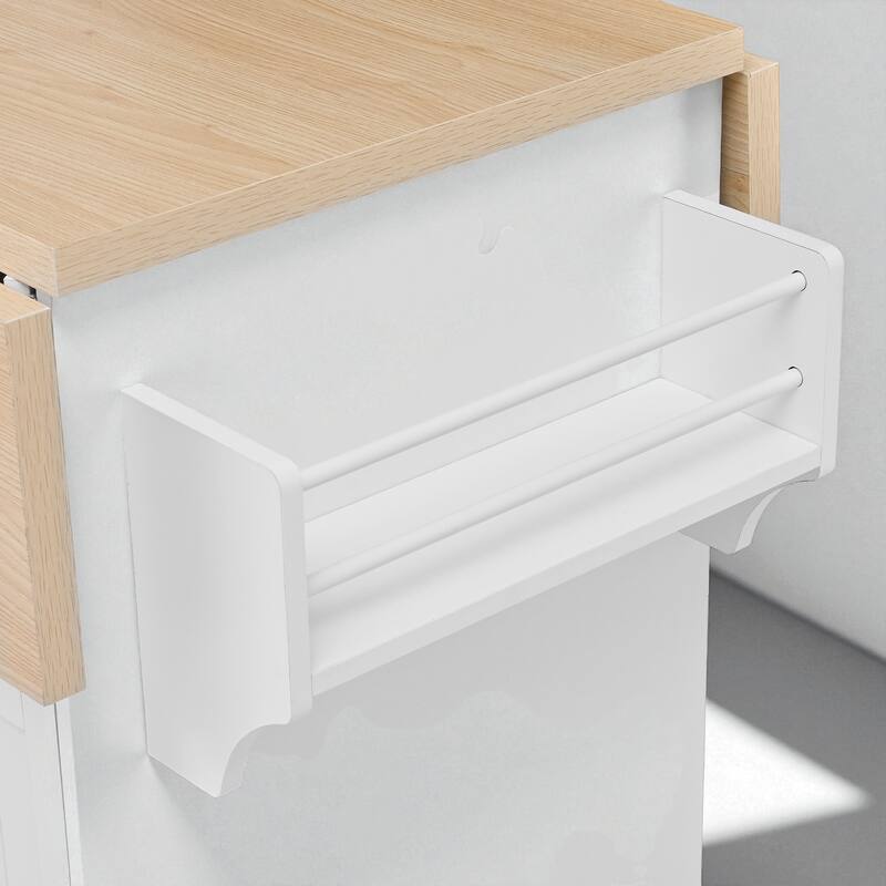 47" Extendable Kitchen Island Cart with Power Outlet, Mobile Storage Cabinet on 5 Wheels with Drawers and Shelves