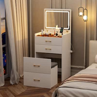 Vanity Dresser with Mirror and Stool Set Storage Drawers Luxury Furniture
