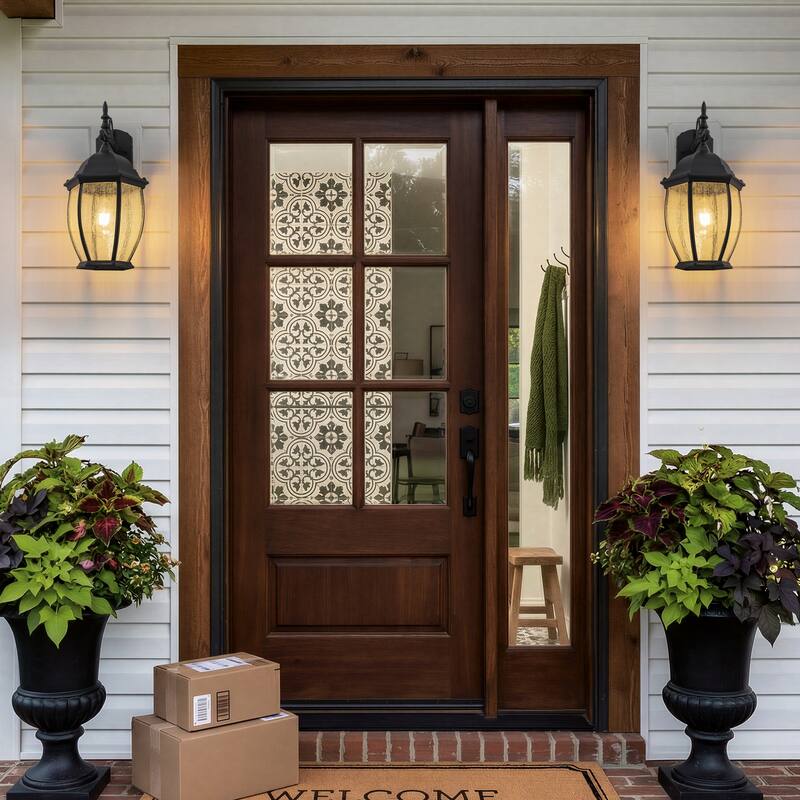 C Cattleya Matte Black Aluminum Outdoor Wall Sconce with Seeded Glass