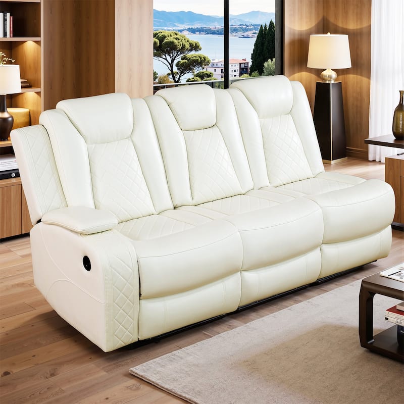 3-Piece Off-White Breathing Leather Living Room Recliner Sofa set