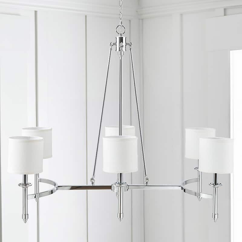 Madison Park Signature Elegenza 6-light Chandelier with Fabric Drum Shades - Chrome