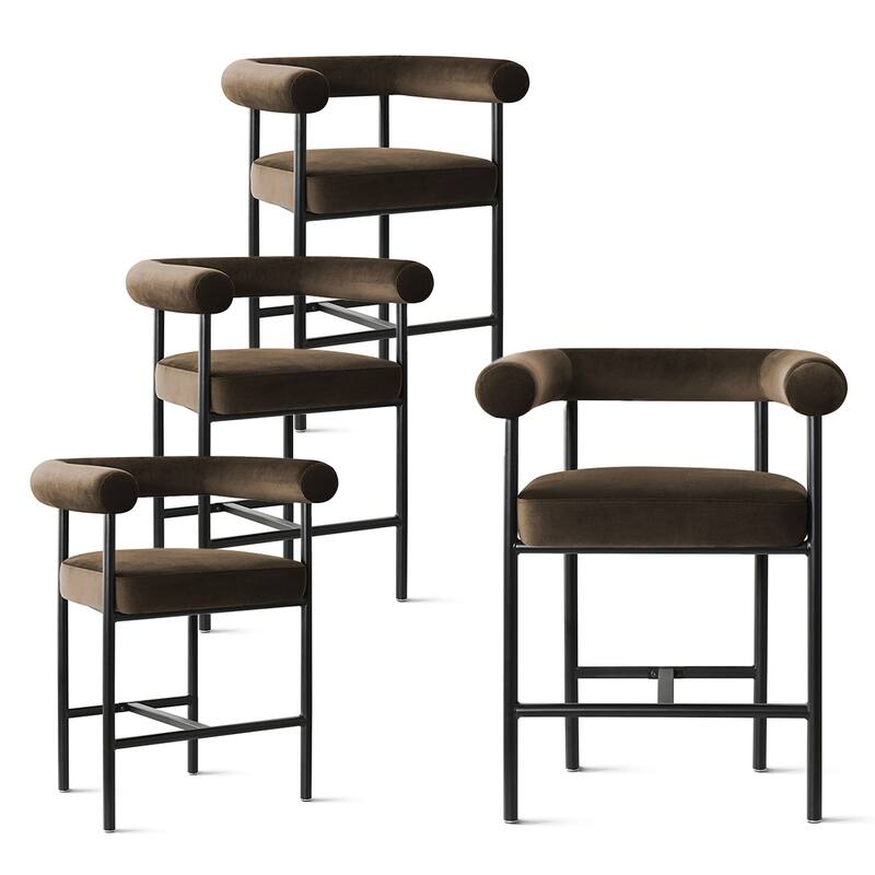 Velvet Counter Height Bar Stools with Arms, Curved Back, Metal Frame (Set of 4)