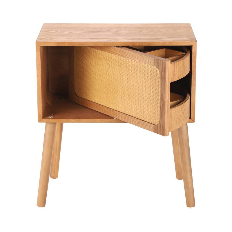 Christopher Knight Home - Araminta Rattan-Panel Nightstand in MDF with Layered Flip Storage