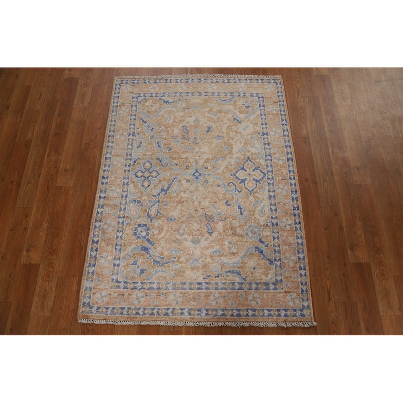 Hand Knotted Oriental 100% Wool Carpet Transitional Geometric Oranges & Rust Oushak Area Rug - 3' 11'' X 2' 11''